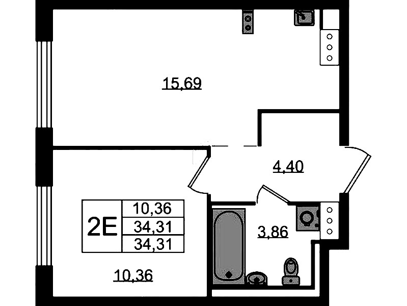 1-комнатная квартира 34.31 м², 10/13 эт., ЖК «Квартал Торики»